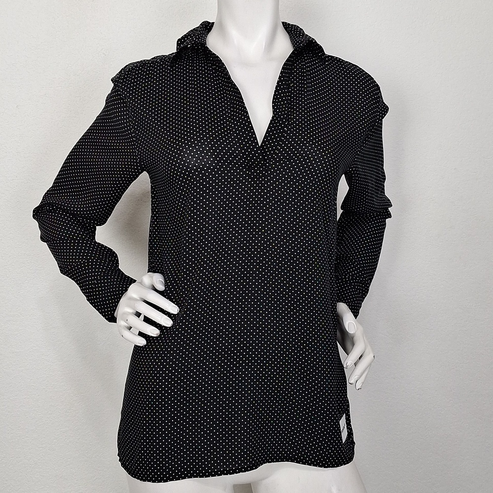 Calvin Klein Jeans "NEW" Black White Polka Dot Retro Long Sleeve Blouse Size XS